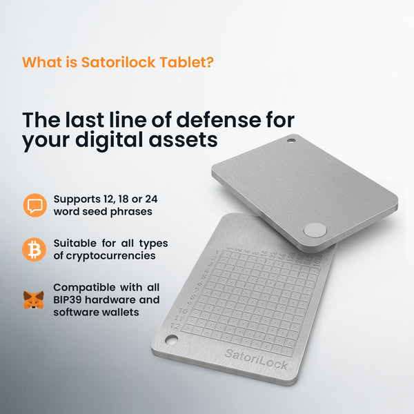 Satorilock Tablet Steel Crypto Seed Storage – Metal Backup Plate for 12/24 Word Recovery Phrase, Secure Cold Wallet Protection, Compatible with Bitcoin